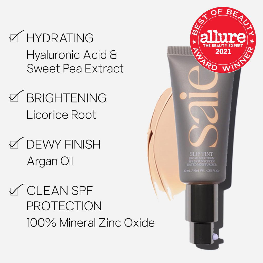 Saie Slip Tint SPF 35 – Light Coverage Tinted Moisturizer (Shade One) | 1.35 oz