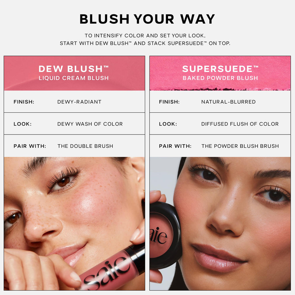 Saie SuperSuede Baked Blush - Talc-Free Hydrating Cheek Color with Hyaluronic Acid