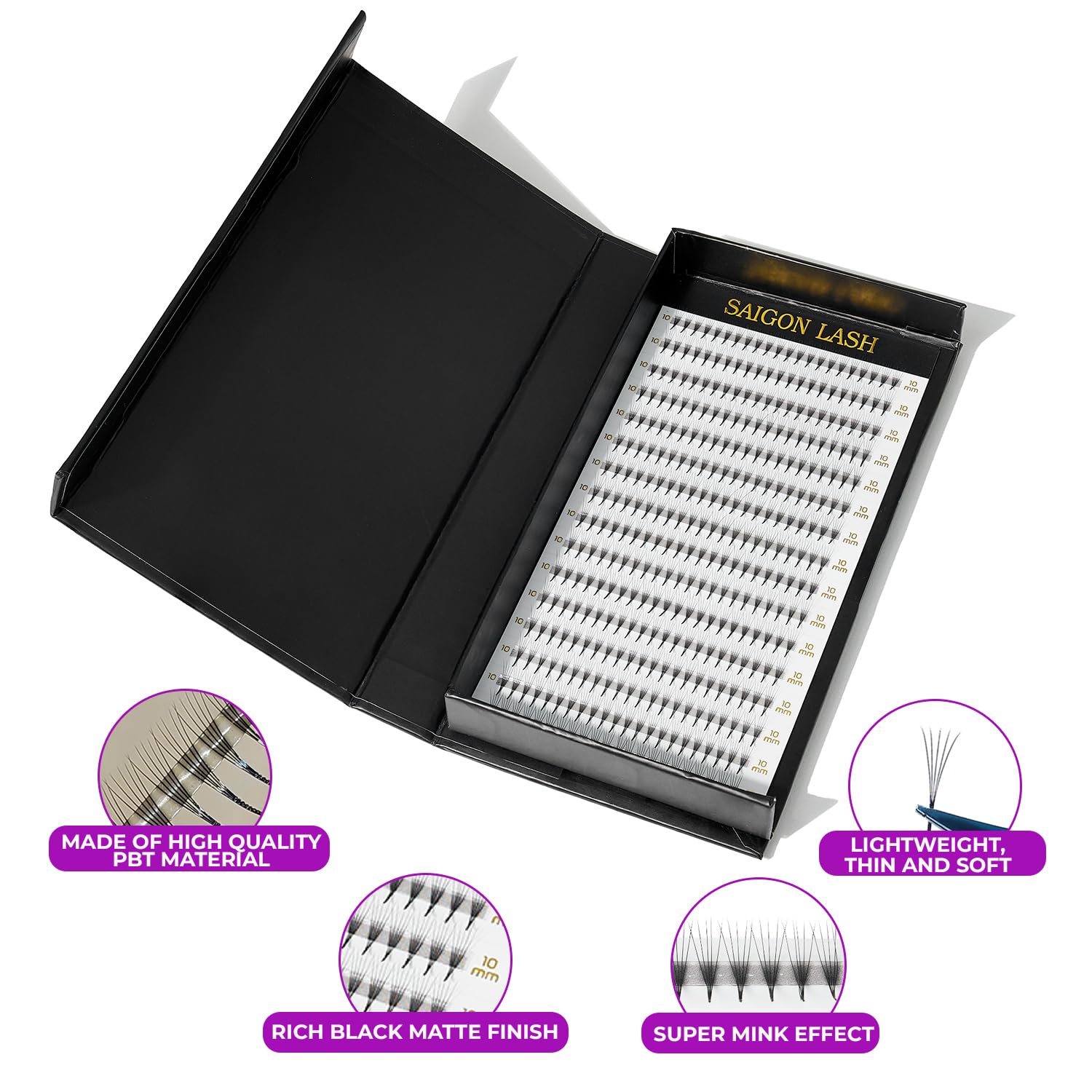SAIGON LASH Wispy Promade Fans 3D 5D 6D 8D – Narrow Base Laser Tech Eyelash Extensions (6–15mm)