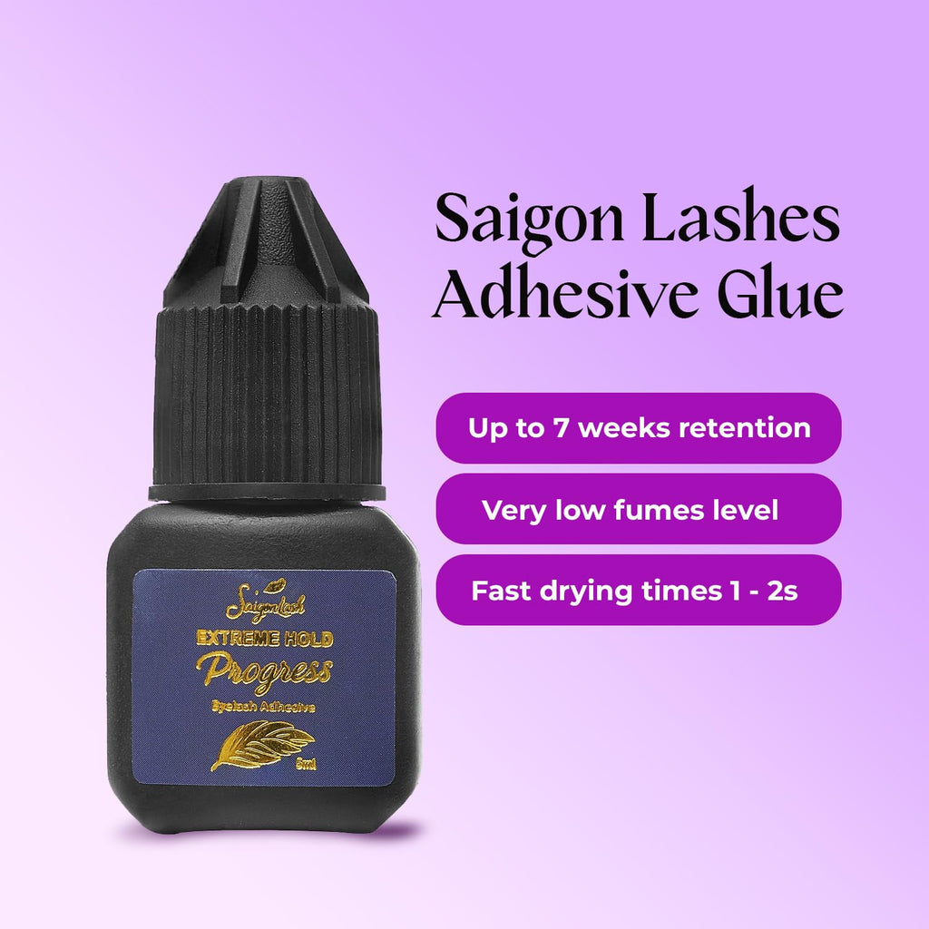 SAIGON LASH Extreme Hold Progress Eyelash Glue – 1–2s Dry, 8 Weeks Hold, 5ml Black Adhesive