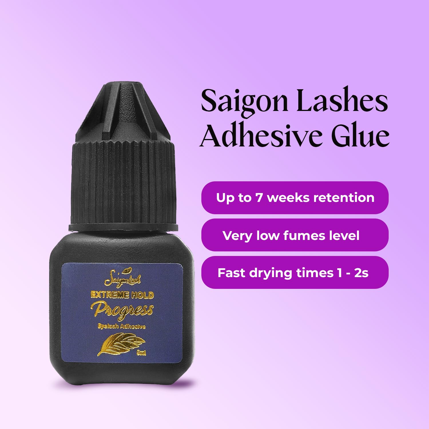SAIGON LASH Extreme Hold Progress Eyelash Glue – 1–2s Dry, 8 Weeks Hold, 5ml Black Adhesive