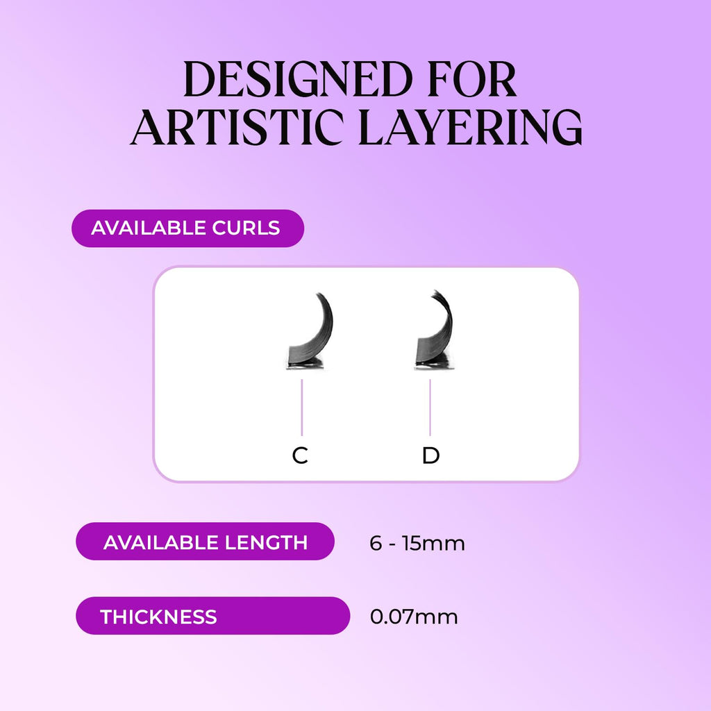 SAIGON LASH Wispy Promade Fans 3D-8D | Narrow Base Laser Tech Lashes (C/D Curl, 6–15mm)