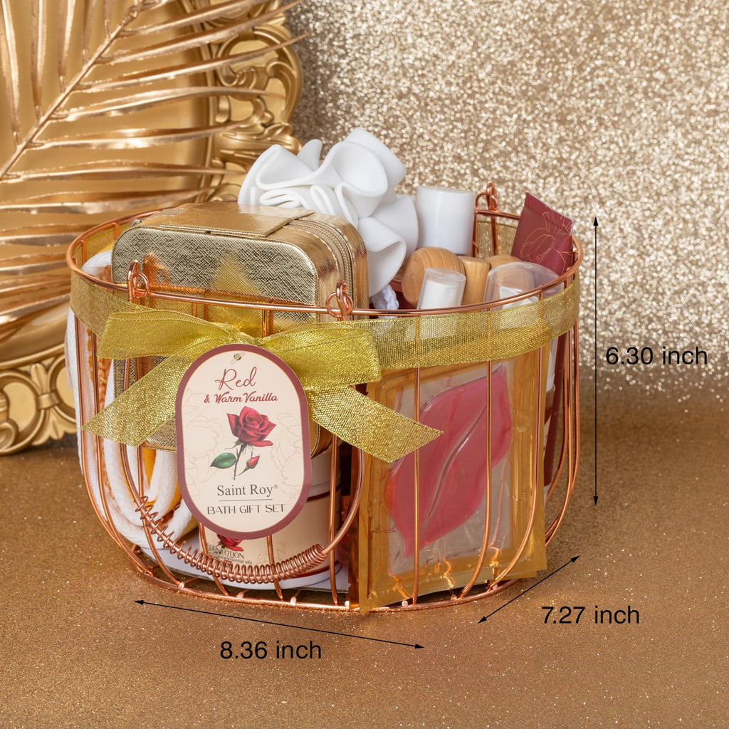 Saint Roy 21-Piece Bath & Body Gift Basket – Rose Vanilla Spa Set for Women