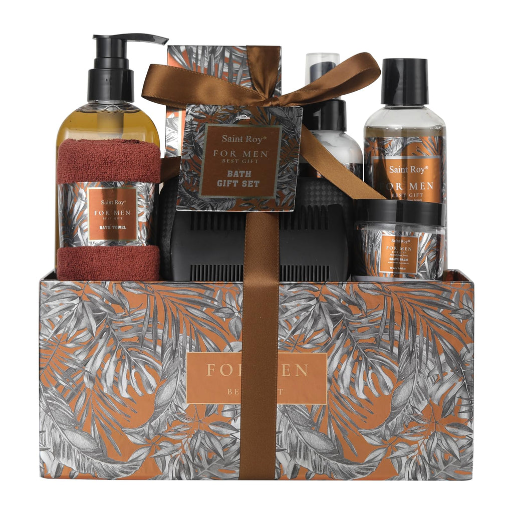 Saint Roy Christmas Spa Gift Basket – 15-Piece Men’s Grooming & Bath Set