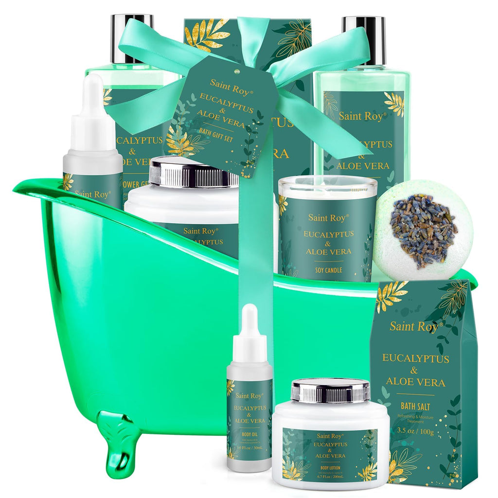 Saint Roy Spa Gift Basket | Luxury 8-Piece At-Home Bath & Body Set