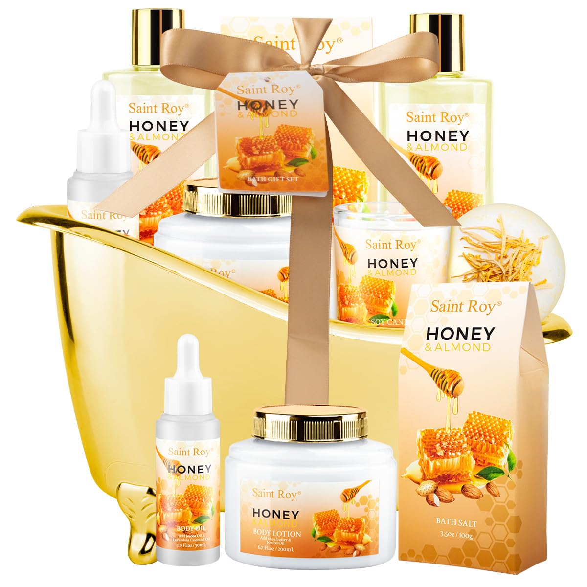 Saint Roy Christmas Gifts for Women Bath and Body Gift Set | Luxury Home Spa Kit with Almond Honey Scent