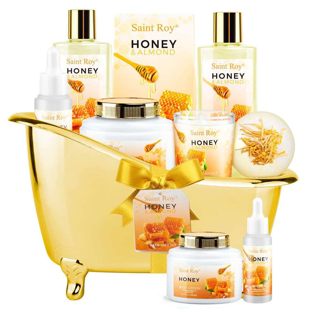 Saint Roy Christmas Gifts for Women Bath and Body Gift Set | Luxury Home Spa Kit with Almond Honey Scent