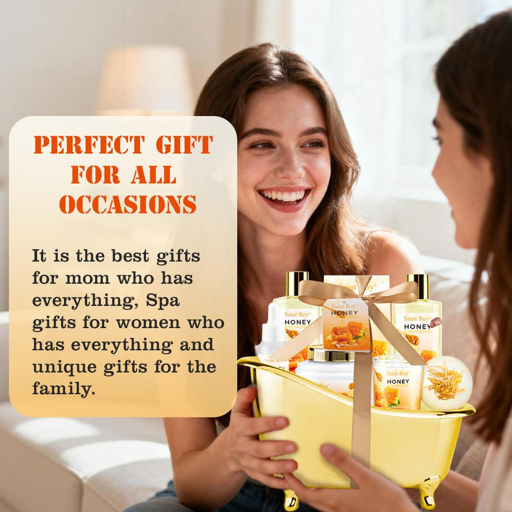 Saint Roy Christmas Gifts for Women Bath and Body Gift Set | Luxury Home Spa Kit with Almond Honey Scent