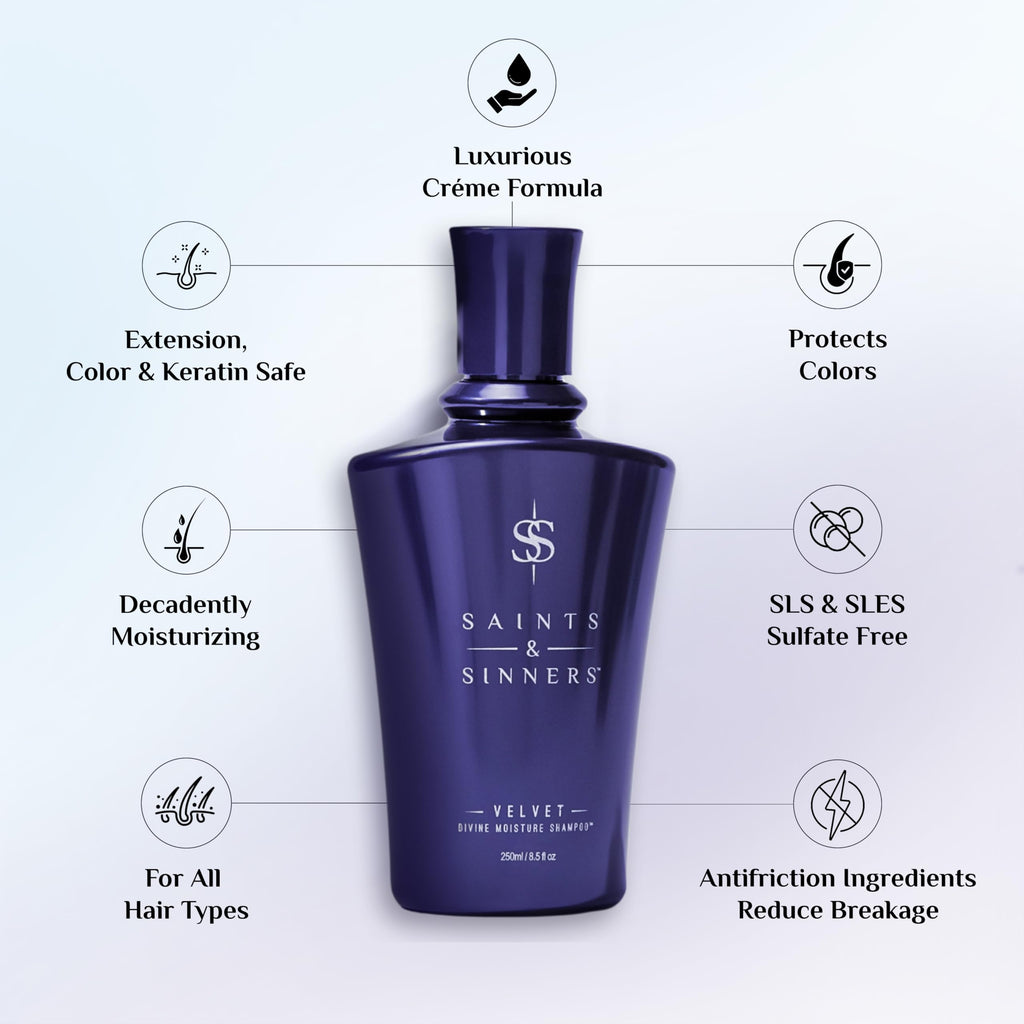Saints & Sinners Velvet Divine Moisture Shampoo – Sulfate-Free Hydration for Dry, Damaged & Color-Treated Hair (8.5 oz)