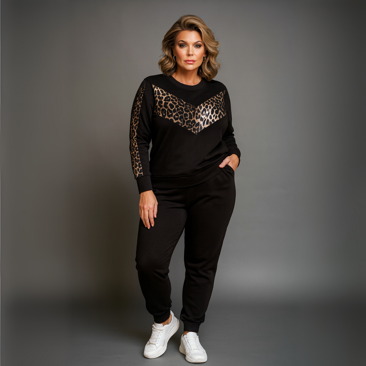 Leopard V-Panel Tracksuit with Pockets