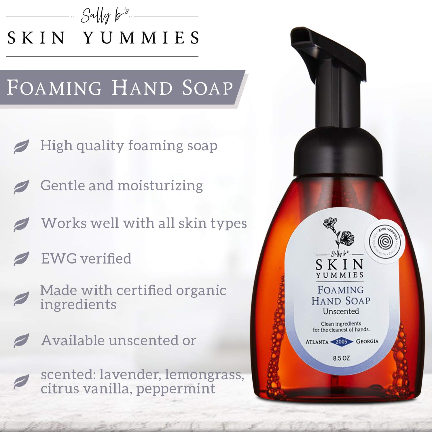 Sally B's Unscented Luxury Foaming Hand Soap – Moisturizing for Sensitive Skin, EWG Verified, 8.5 oz