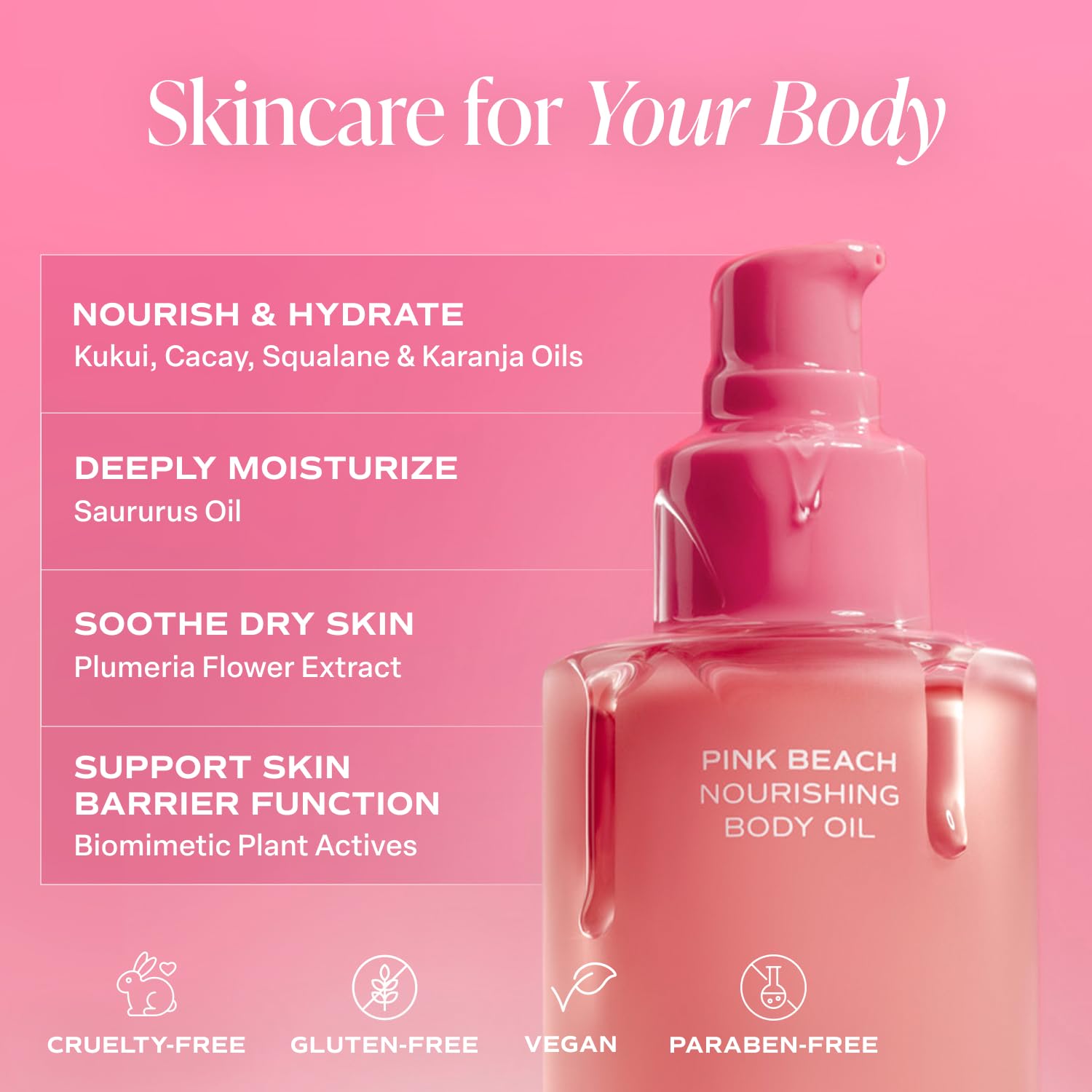 Saltair Body Oil – Pink Beach Scent, Lightweight Hydration for All Skin Types (4oz Pump)