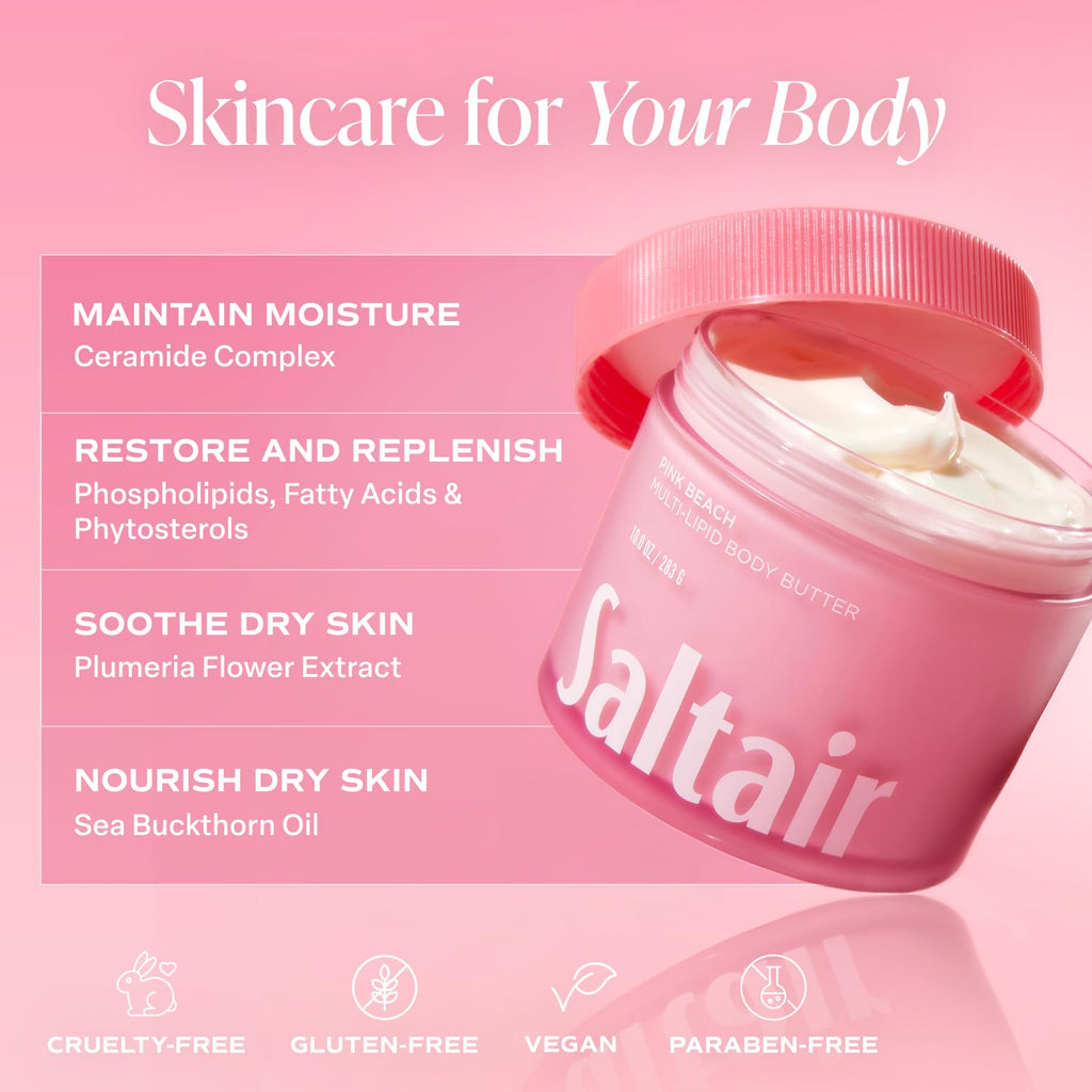 Saltair Multi-Lipid Body Butter – Rich Hydration with Ceramide Complex, Coconut Oil & Sea Buckthorn (10oz) Pink Beach