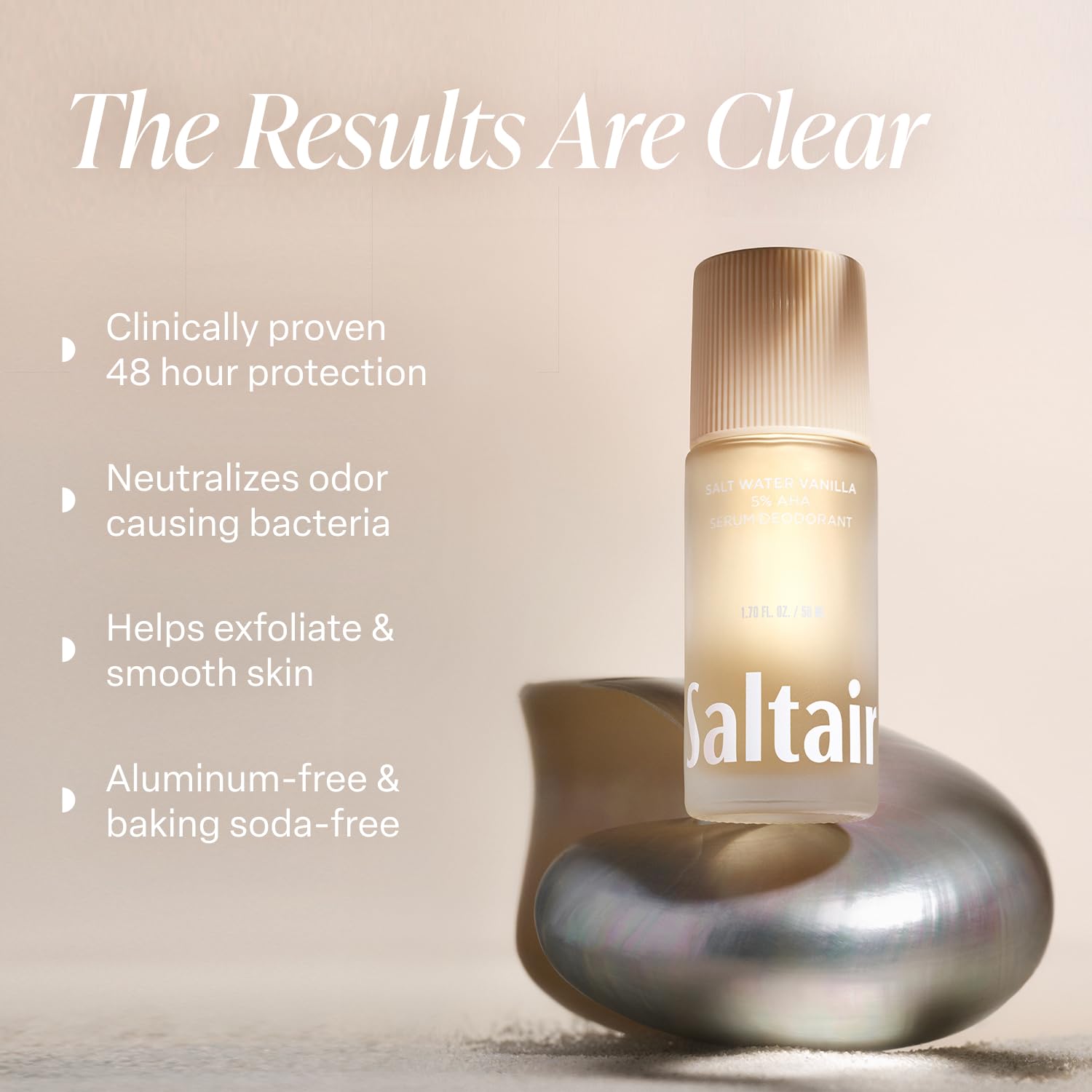 Saltair Serum Deodorant Salt Water Vanilla 2 Pack — 5% AHA Formula, Aluminum-Free Odor Control