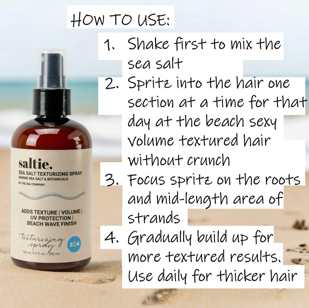 Saltie BY 30A Sea Salt Texturizing Spray – Beachy Volume, UV Protection, All Hair Types (8.5 oz/250 ml)