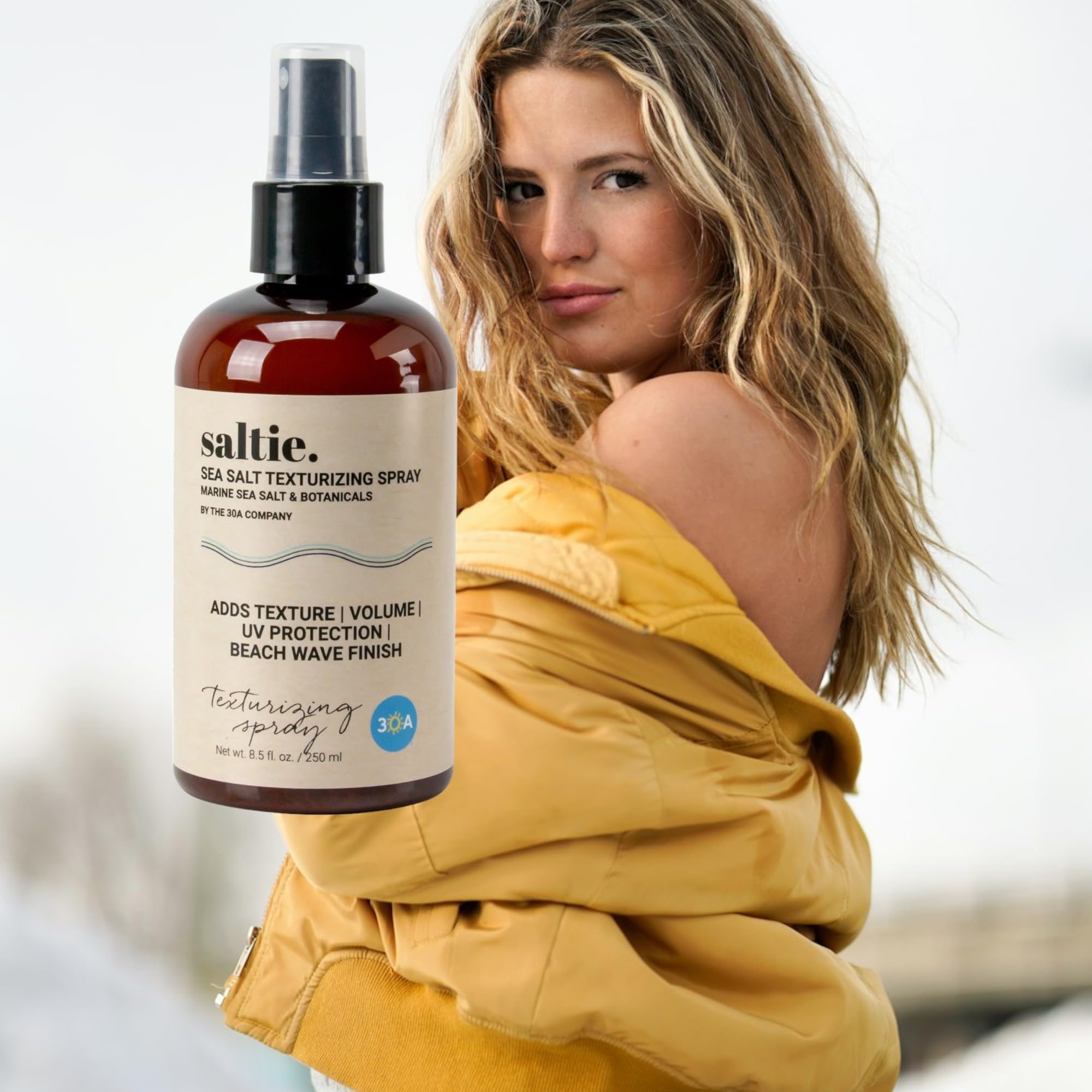 Saltie BY 30A Sea Salt Texturizing Spray – Beachy Volume, UV Protection, All Hair Types (8.5 oz/250 ml)