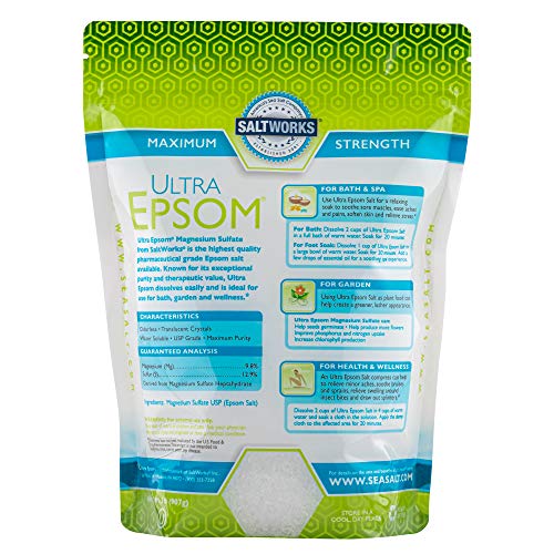 SaltWorks Ultra Epsom Premium Bath Salt - Medium Grain, 2 lb Bag