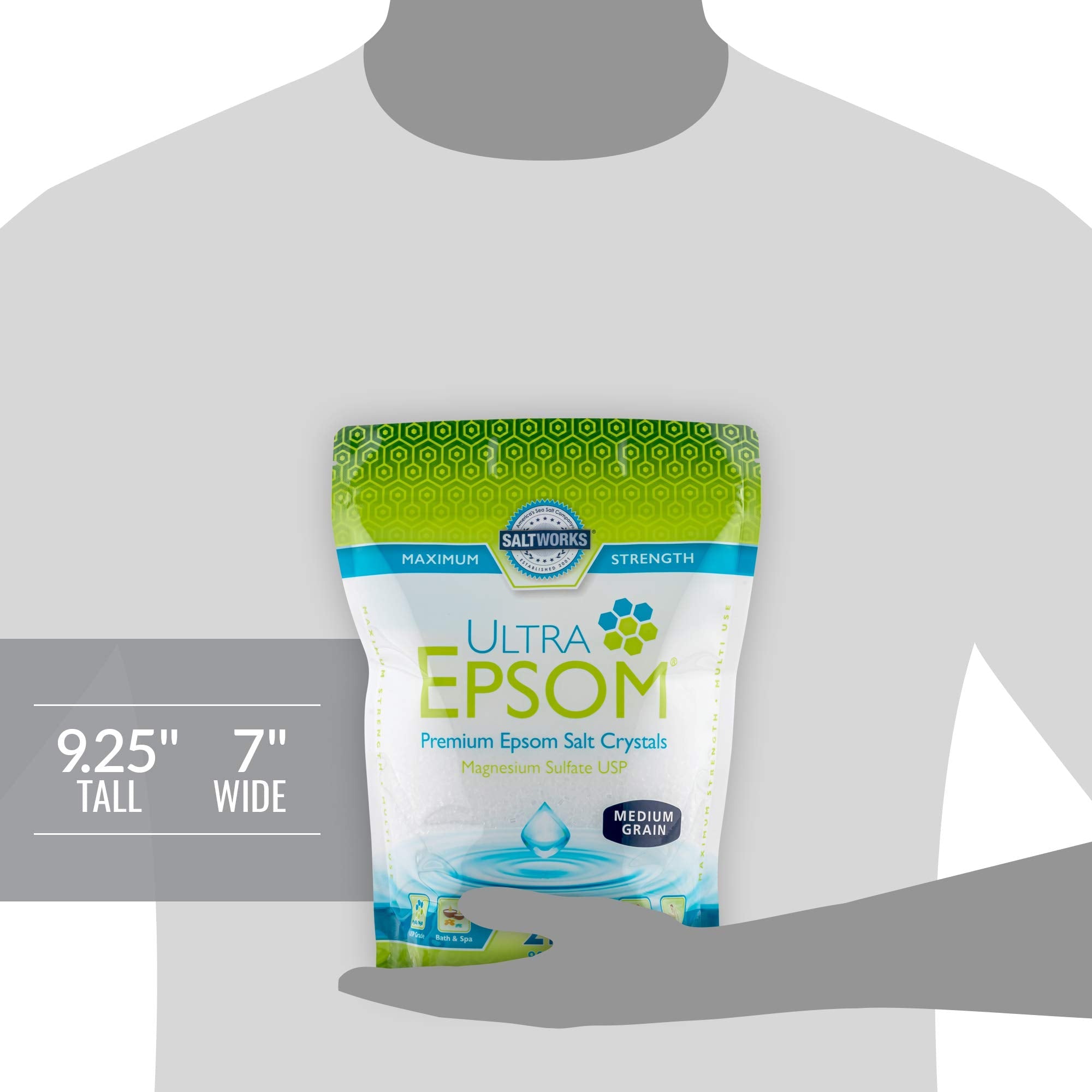 SaltWorks Ultra Epsom Premium Bath Salt - Medium Grain, 2 lb Bag