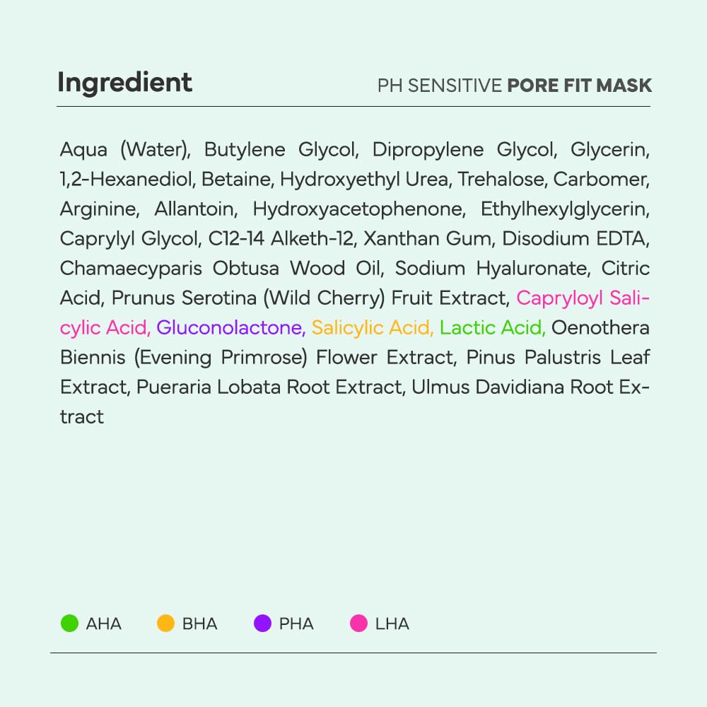 SAM’U PH Sensitive Pore Fit Mask — Pore Tightening & Gentle Exfoliation (Vegan Sheet Mask, 5 Sheets)