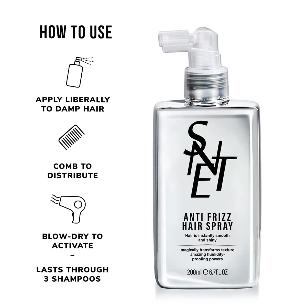 Samnyte Anti Frizz Anti-Humidity Smoothing Spray for Frizz Control, Hair Shine, and Split End Repair - 6.7 fl oz