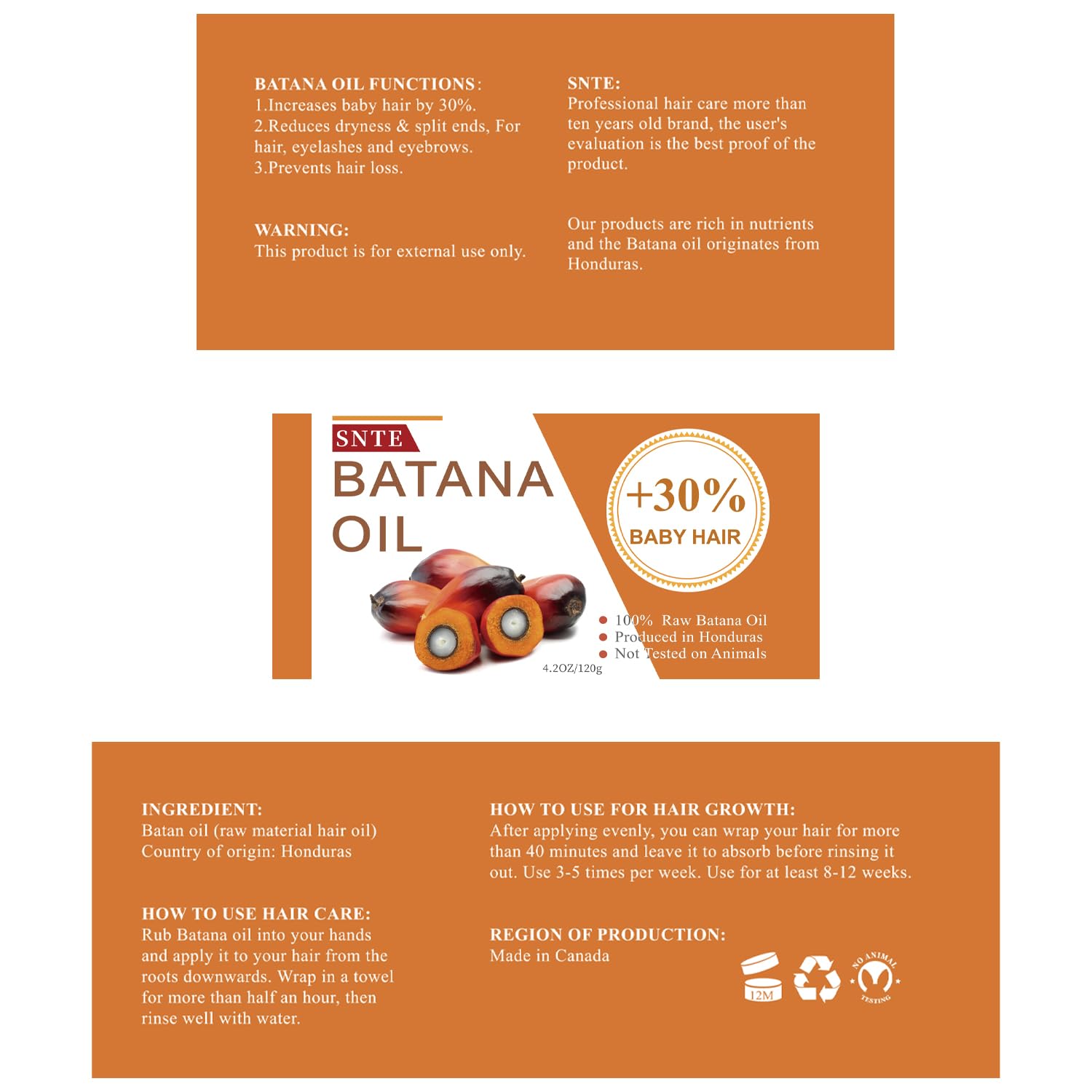 Samnyte Batana Oil for Hair Growth — Organic Honduran Batana Oil (4.2 oz)
