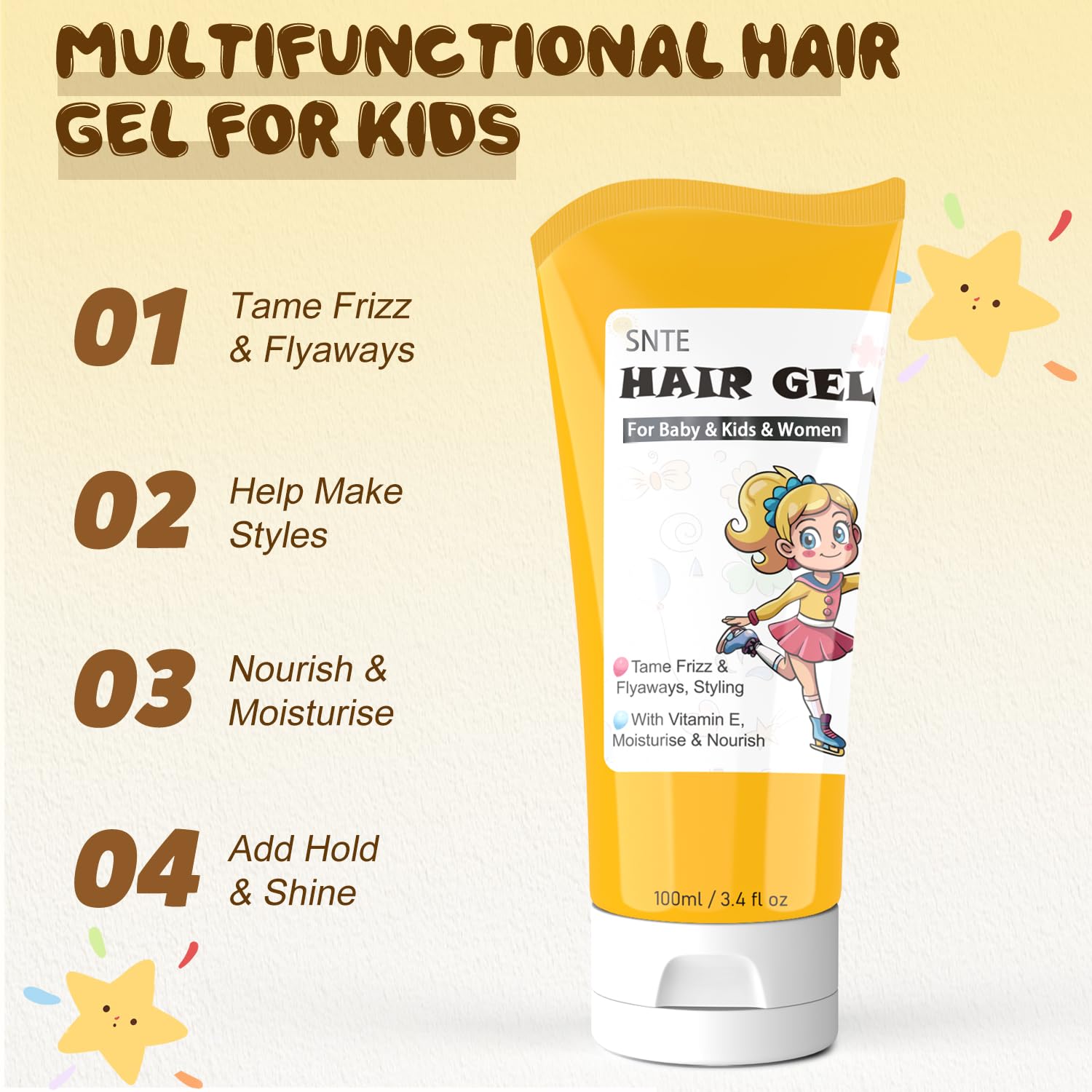 Samnyte Hair Gel for Kids – Flexible Hold, Vitamin E Moisturize & Nourish (3.4 Fl Oz)