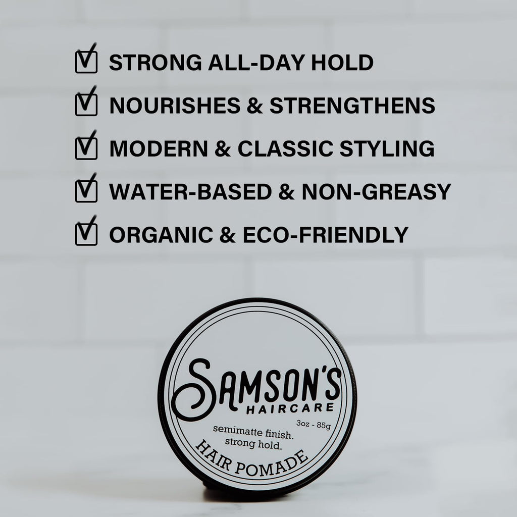 SAMSON'S HAIRCARE Pomade — All-Day Hold, Water-Based, Natural Shine (3 oz)