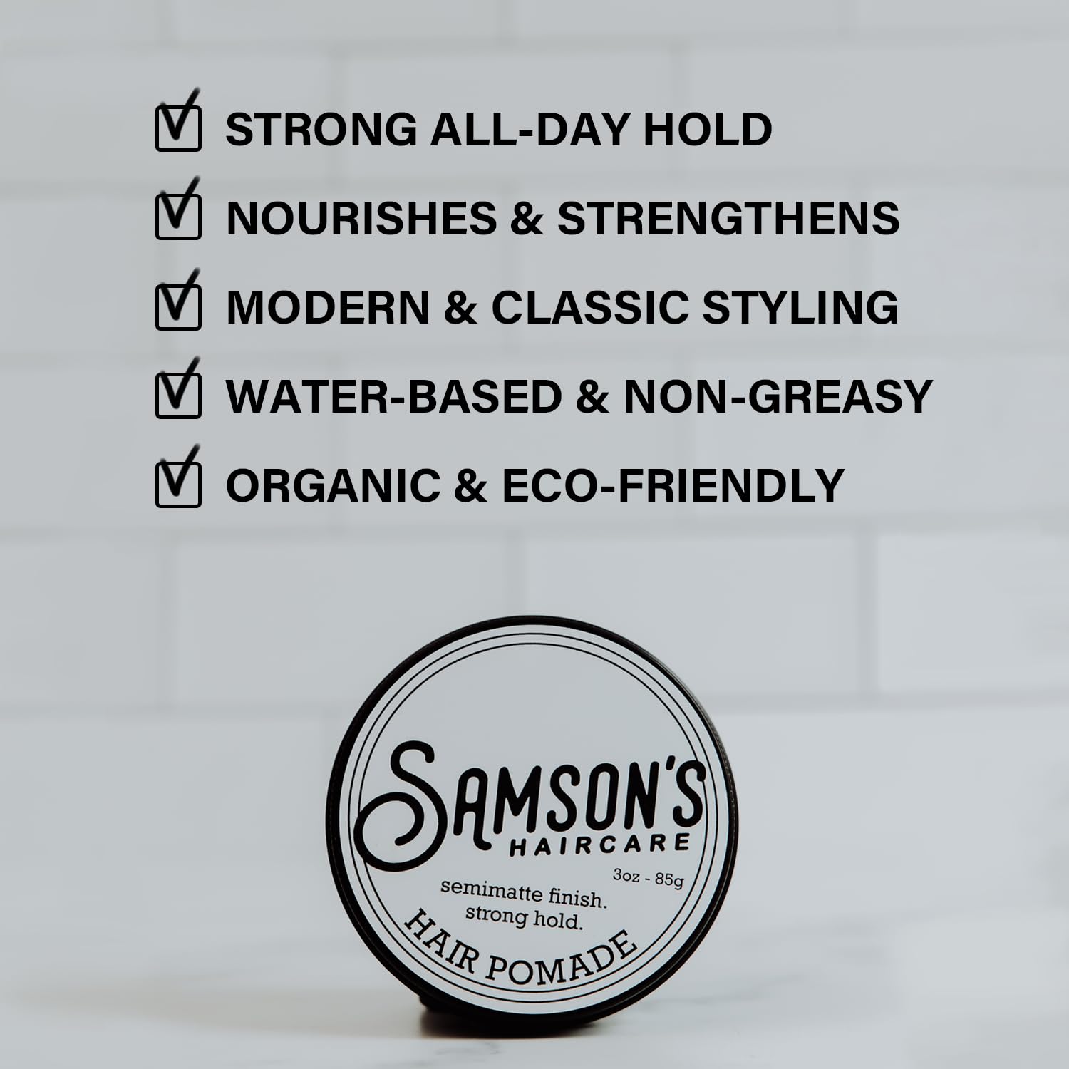 SAMSON'S HAIRCARE Pomade — All-Day Hold, Water-Based, Natural Shine (3 oz)