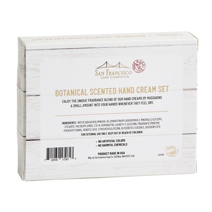 San Francisco Soap Company Botanical Hand Cream 3 Piece Set | Jasmine & Sandalwood, Lotus & Shea Butter, Violet & White Amber | Made in USA