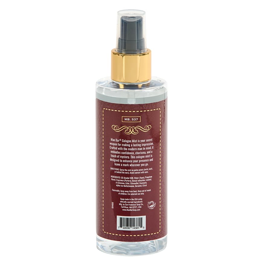 San Francisco Soap Company MAN BAR Cologne Mist Exotic Musk & Sandalwood – Long Lasting, 6 fl oz