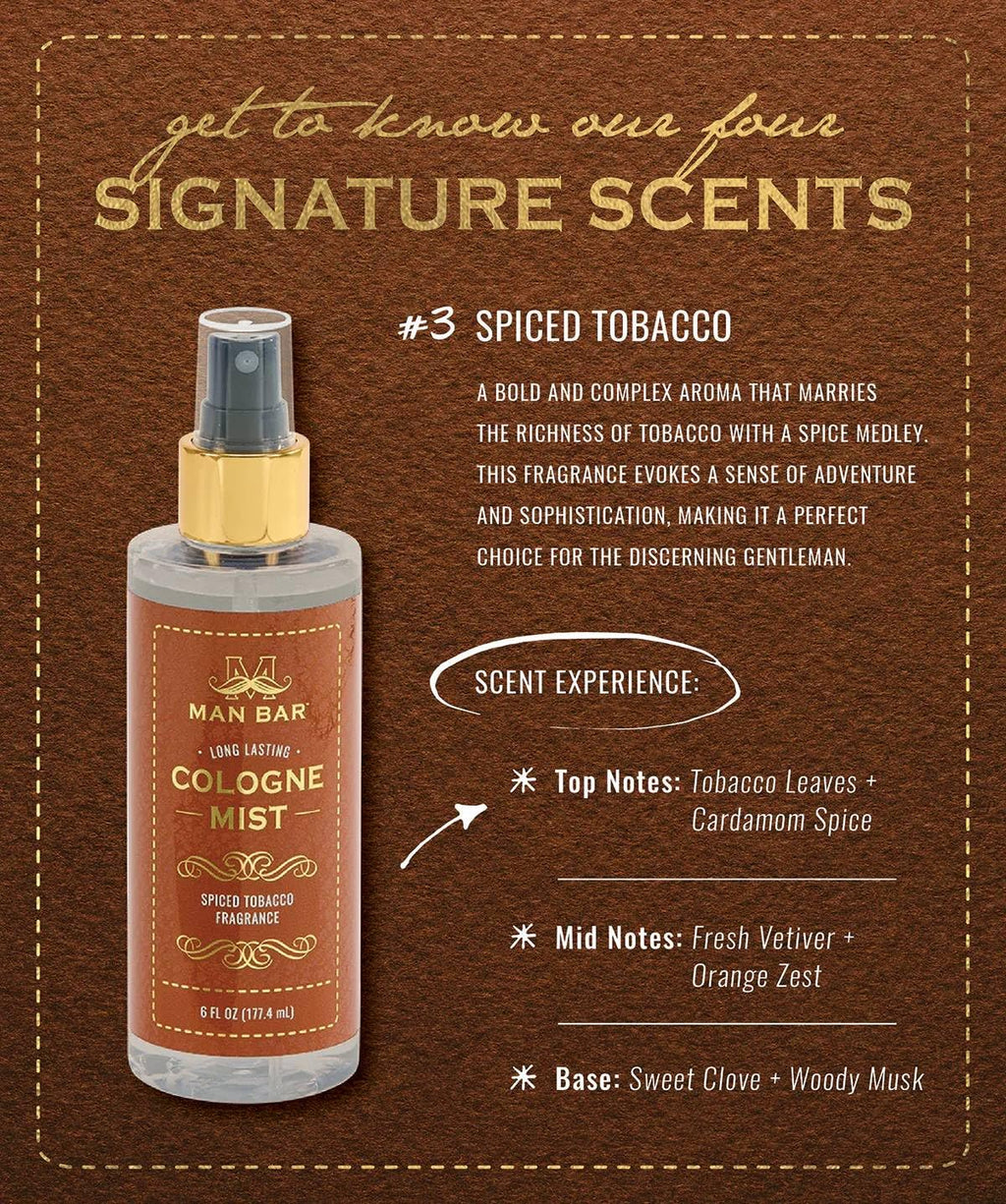San Francisco Soap Company MAN BAR Cologne Mist Spiced Tobacco – Long Lasting, 6 fl oz