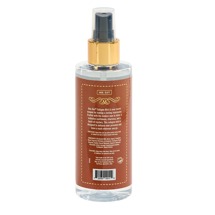 San Francisco Soap Company MAN BAR Cologne Mist Spiced Tobacco – Long Lasting, 6 fl oz
