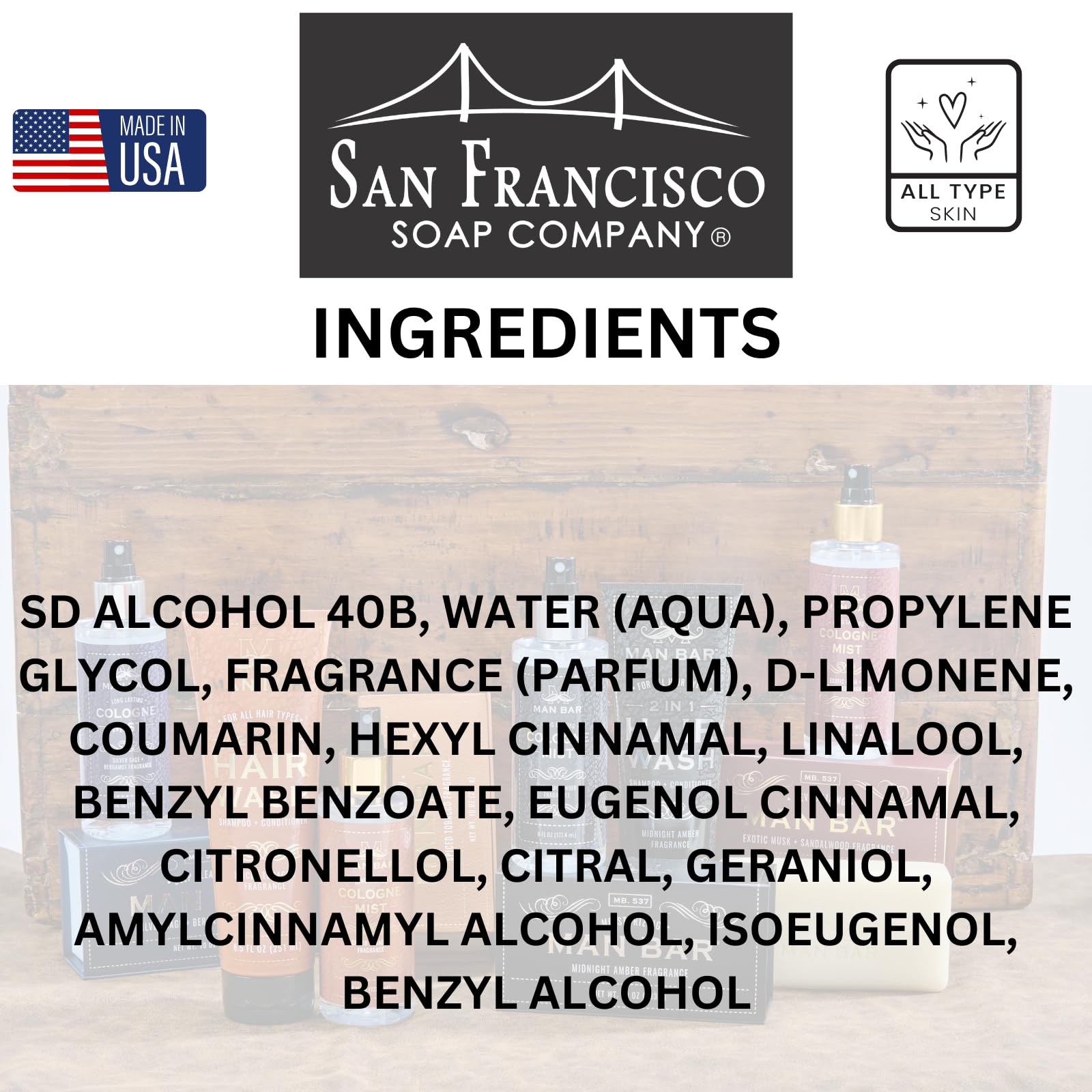 San Francisco Soap Company MAN BAR Cologne Mist Spiced Tobacco – Long Lasting, 6 fl oz