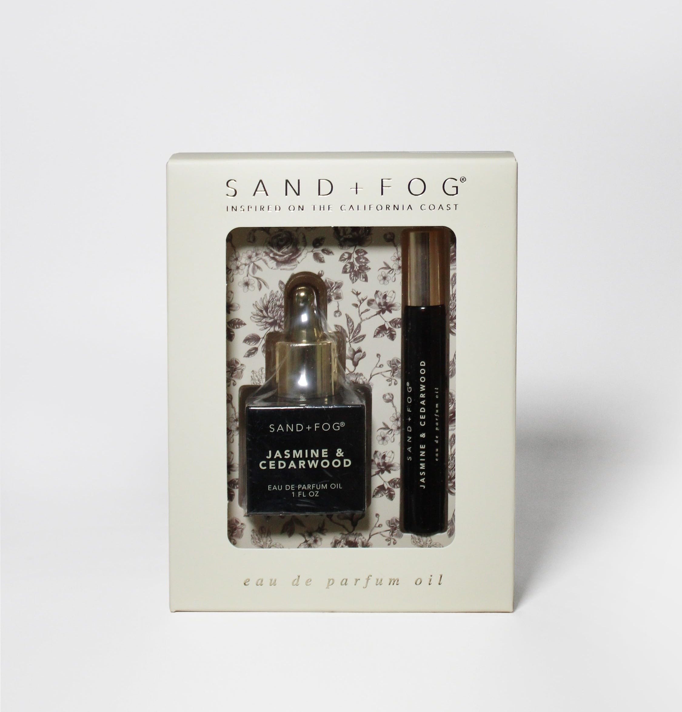 Sand + Fog Jasmine & Cedarwood EDP Oil Set – California Coast Inspired (1 oz + 0.33 oz Roller)