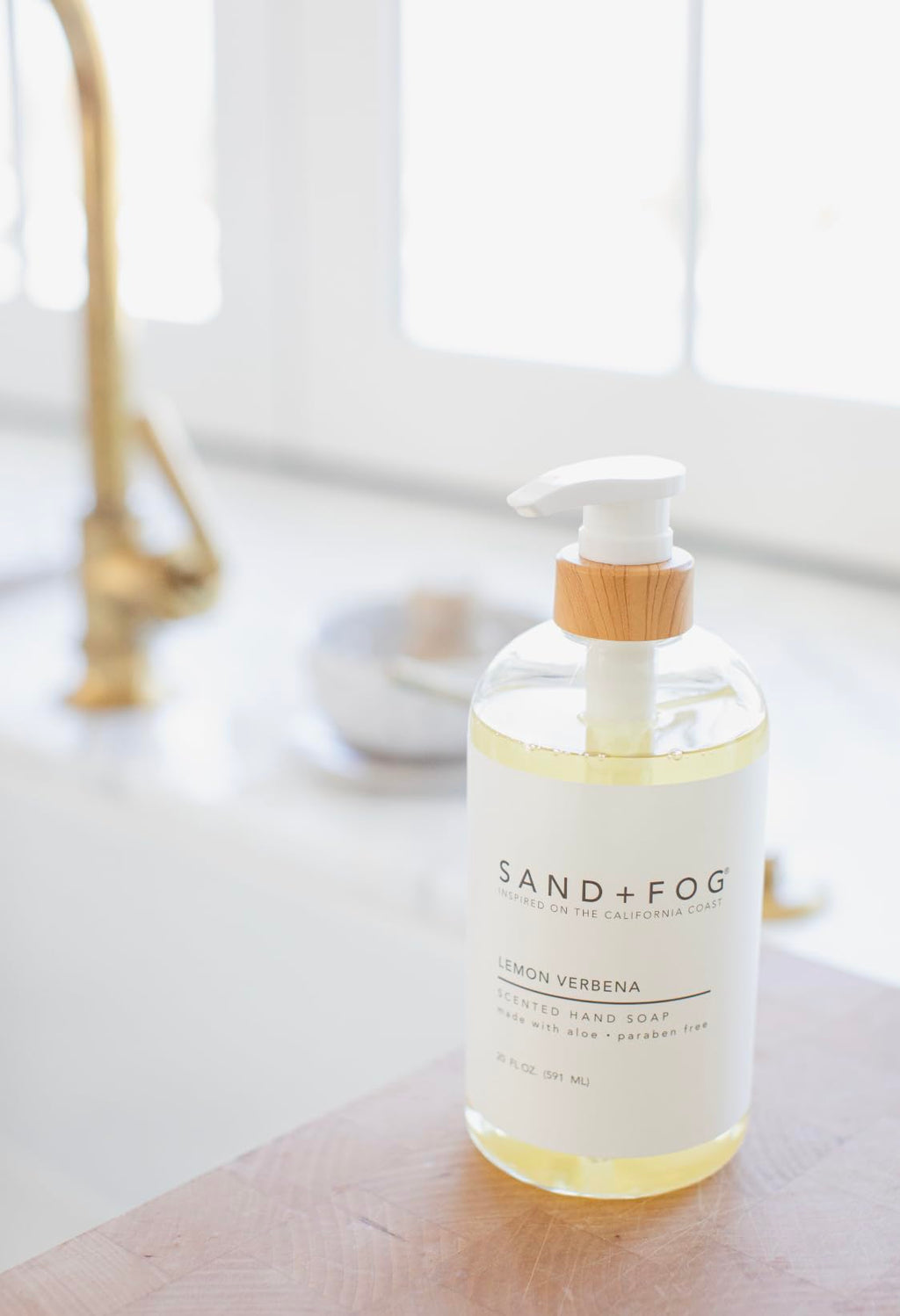 Sand + Fog Lemon Verbena Hand Soap – Scented Aloe Moisturizing Liquid Soap, Paraben Free, 20 oz