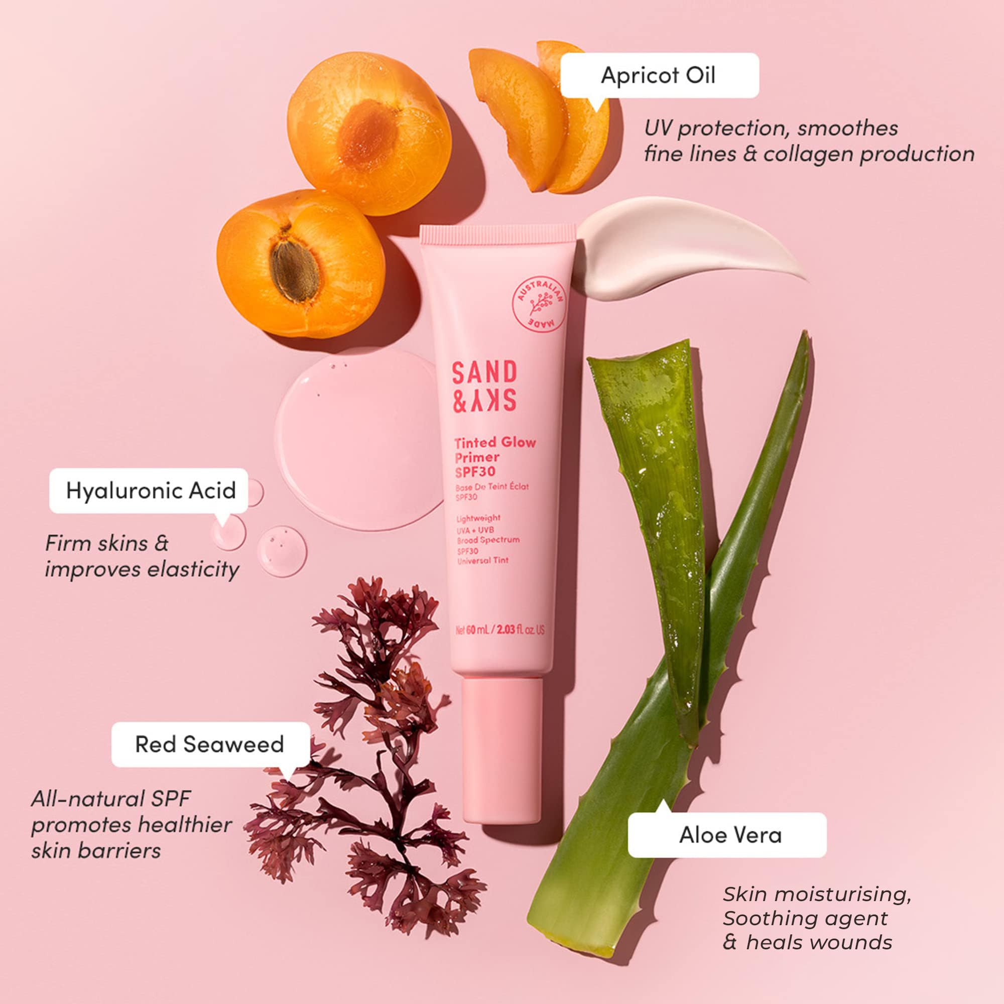 Sand & Sky Tinted Glow Primer SPF 30 – Australian Made Hydrating Primer with Rosy Tint & Broad Spectrum Protection