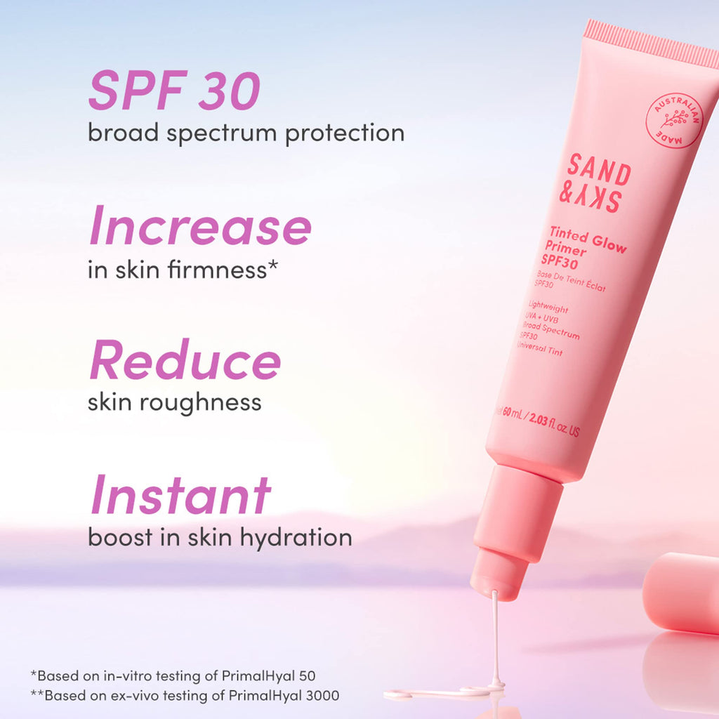 Sand & Sky Tinted Glow Primer SPF 30 – Australian Made Hydrating Primer with Rosy Tint & Broad Spectrum Protection