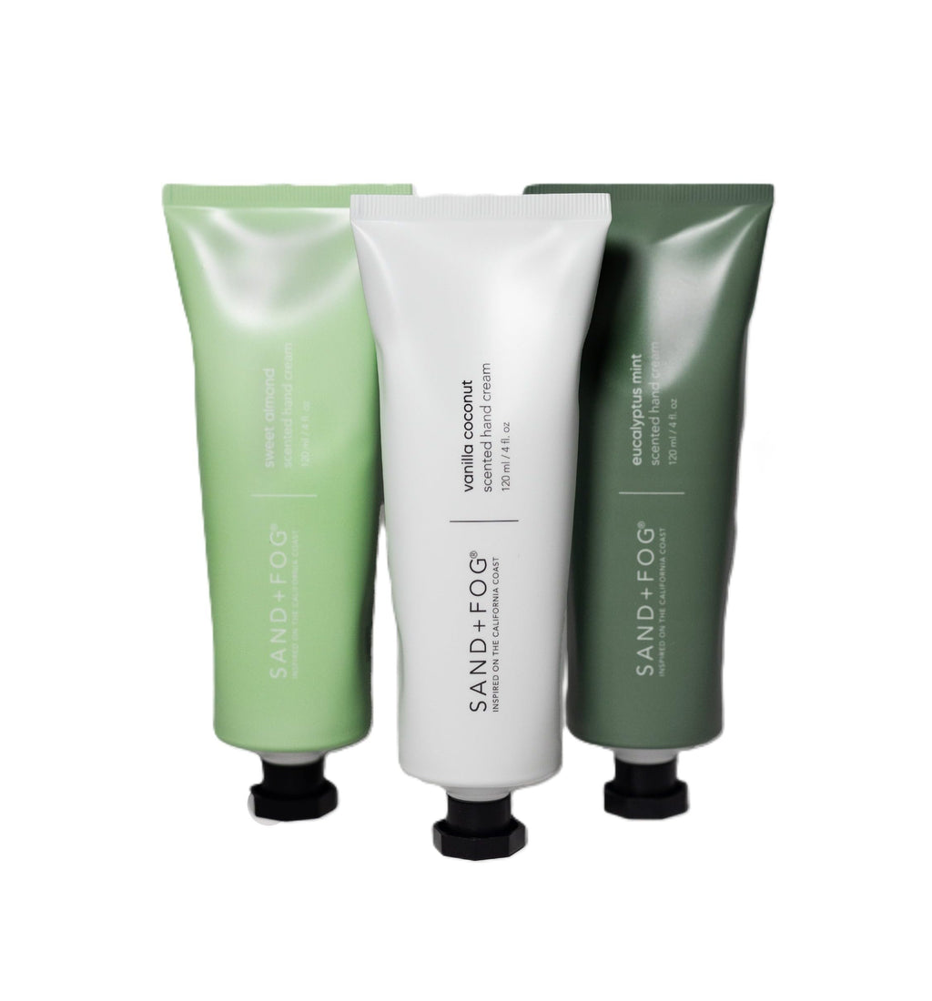Sand + Fog Hand Cream Trio Set – Sweet Almond, Vanilla Coconut & Eucalyptus Mint | 3 x 4 oz