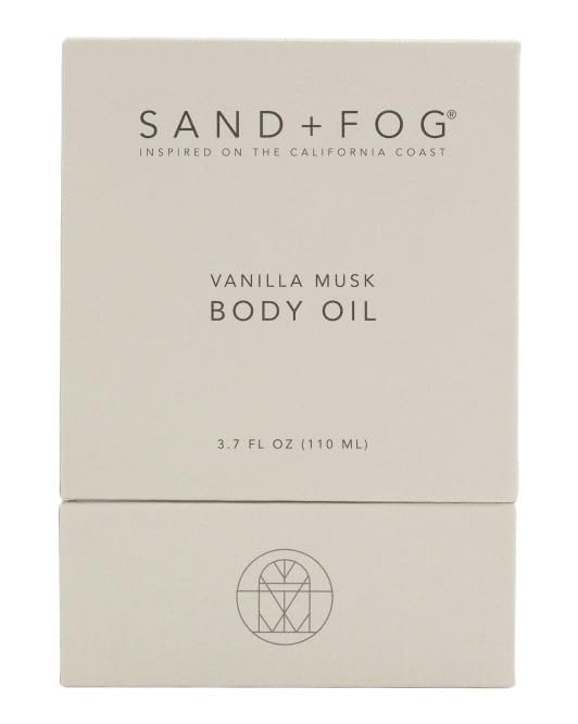 Sand + Fog Vanilla Musk Body Oil Dropper Glass Bottle – Nourishing, Glowing & Firming, 3.7 Fl Oz