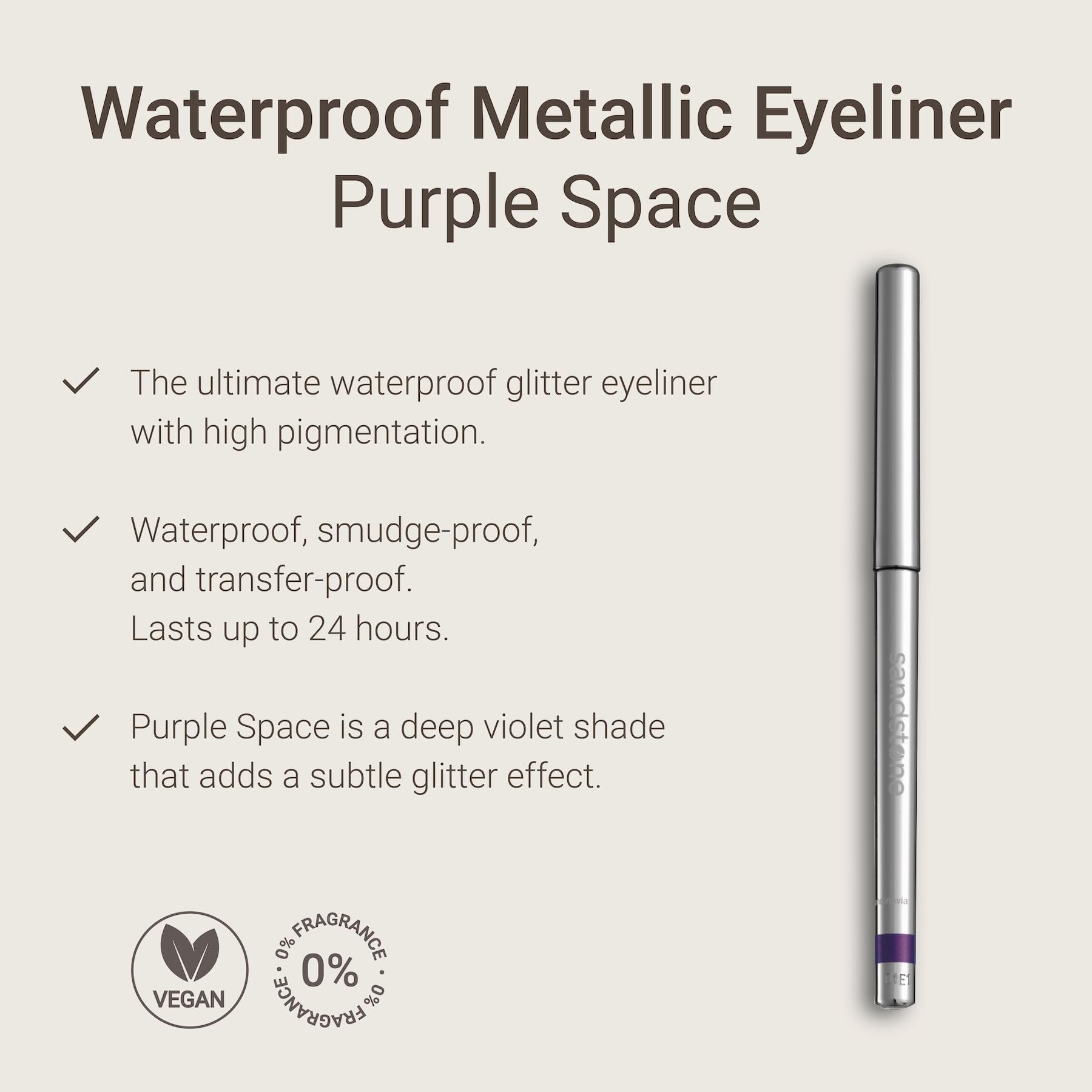Sandstone Scandinavia Hypoallergenic Waterproof Eyeliner – Fragrance-Free Metallic Purple Space | Vegan & Cruelty-Free