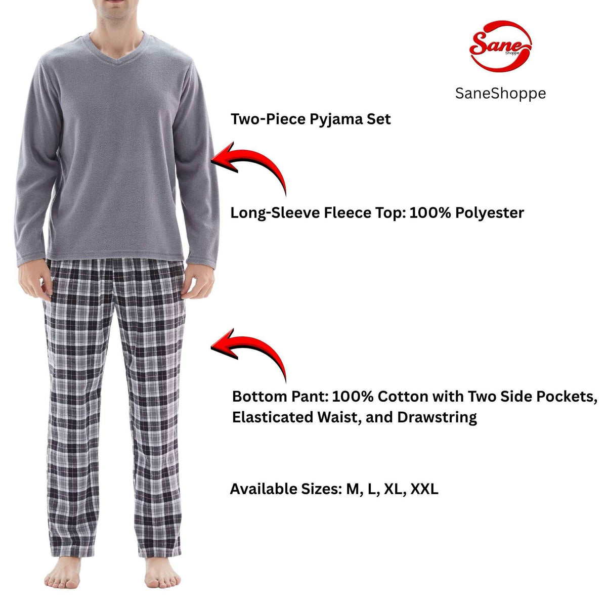 Men's Fleece Pajama Sets: Experience Unmatched Comfort with Our Cozy Grey Top and Black Cotton Bottoms