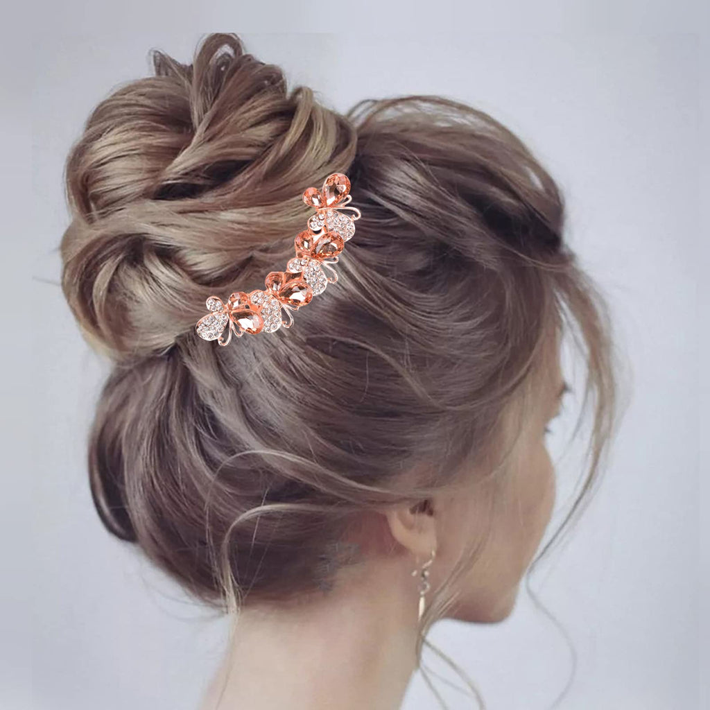Sankuwen Flower Rhinestones Hair Comb – Style B (Champagne) | Elegant Wedding Accessory