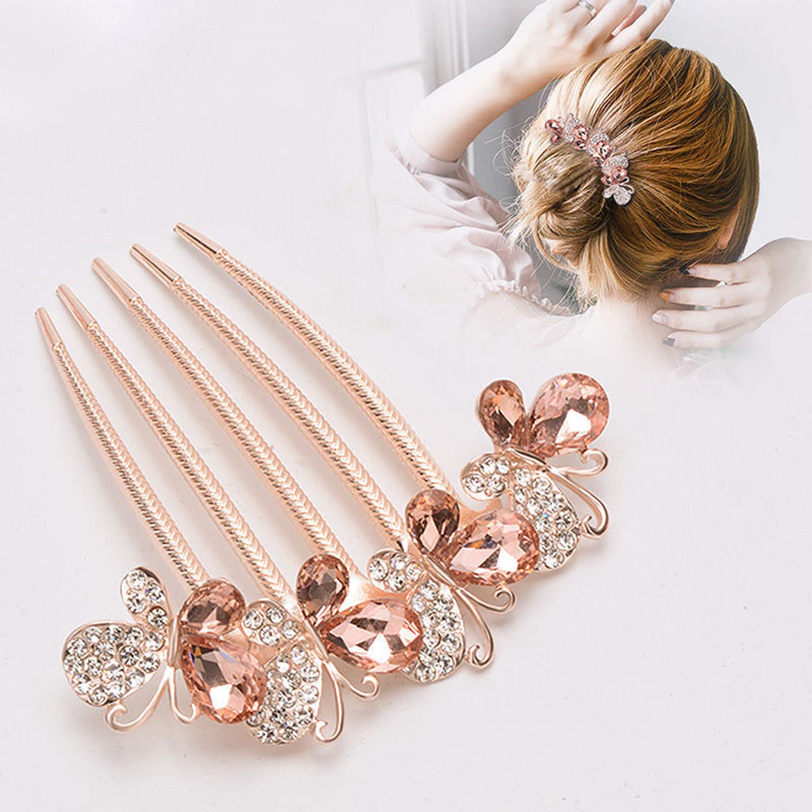 Sankuwen Flower Rhinestones Hair Comb – Style B (Champagne) | Elegant Wedding Accessory