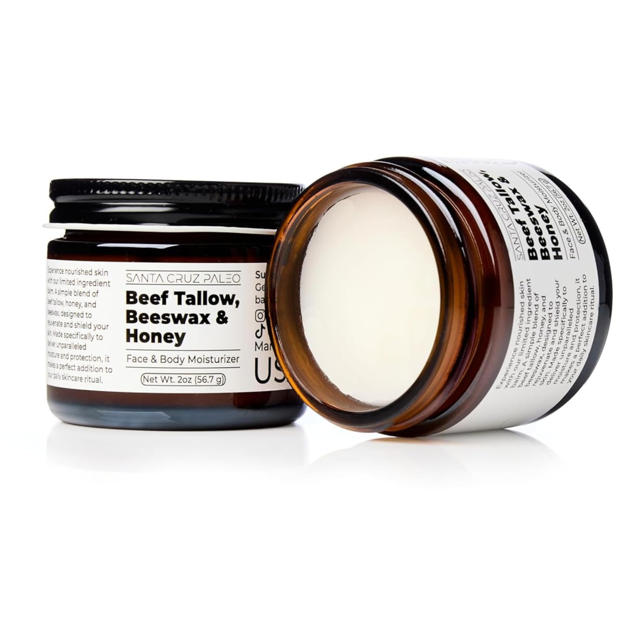 Santa Cruz Paleo Beef Tallow Honey Moisturizer — Unscented, Non-Comedogenic, 2 oz
