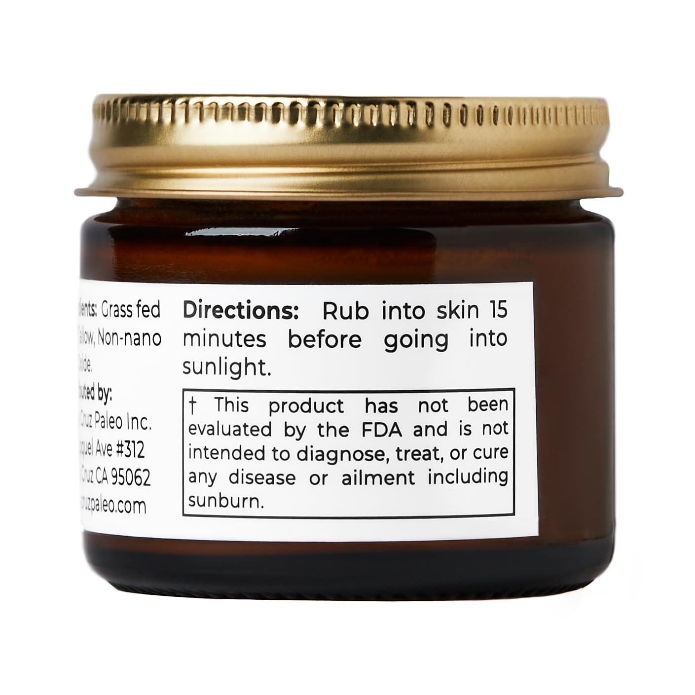 Santa Cruz Paleo Beef Tallow Sun Balm with Non-Nano Zinc Oxide – Unscented, Sunscreen Free, 2 oz
