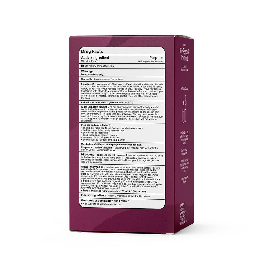 Santo Remedio Women’s Hair Regrowth Treatment – 2% Minoxidil, Fragrance-Free, 1-Month Supply