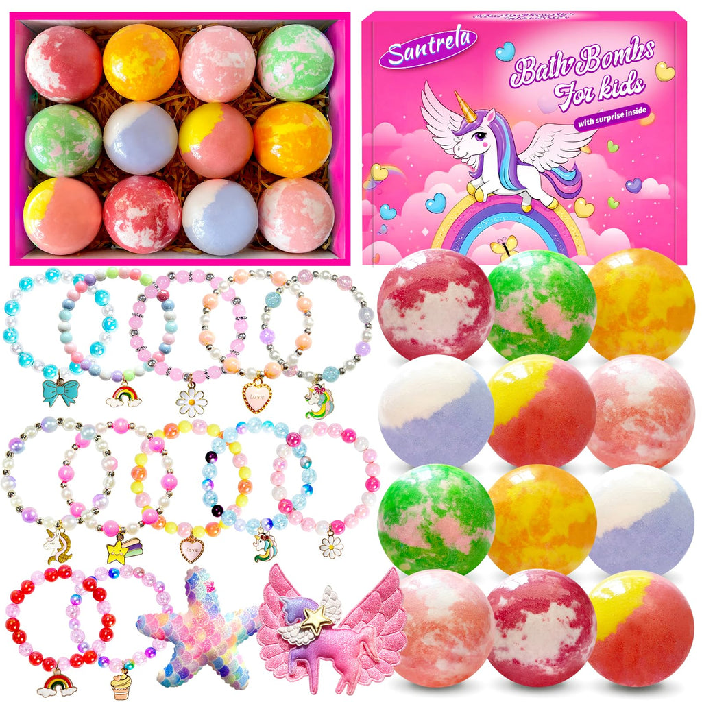Santrela Kids Bath Bombs with Surprise Jewelry | Unicorn Gift Set