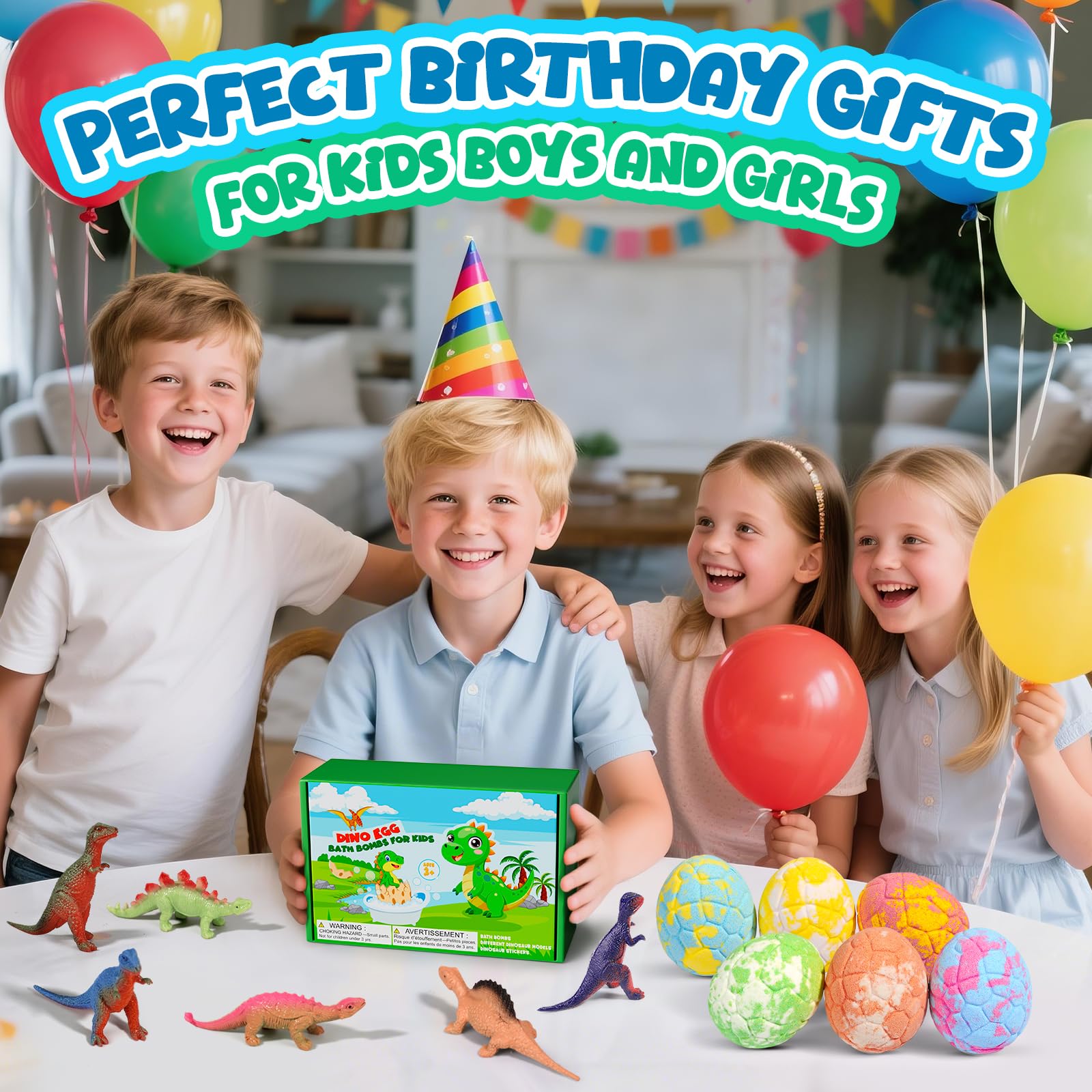 Sanyi Dino Egg Bath Bombs for Kids - 6 Colorful Bubbles & Toys Inside - Gift Ideas