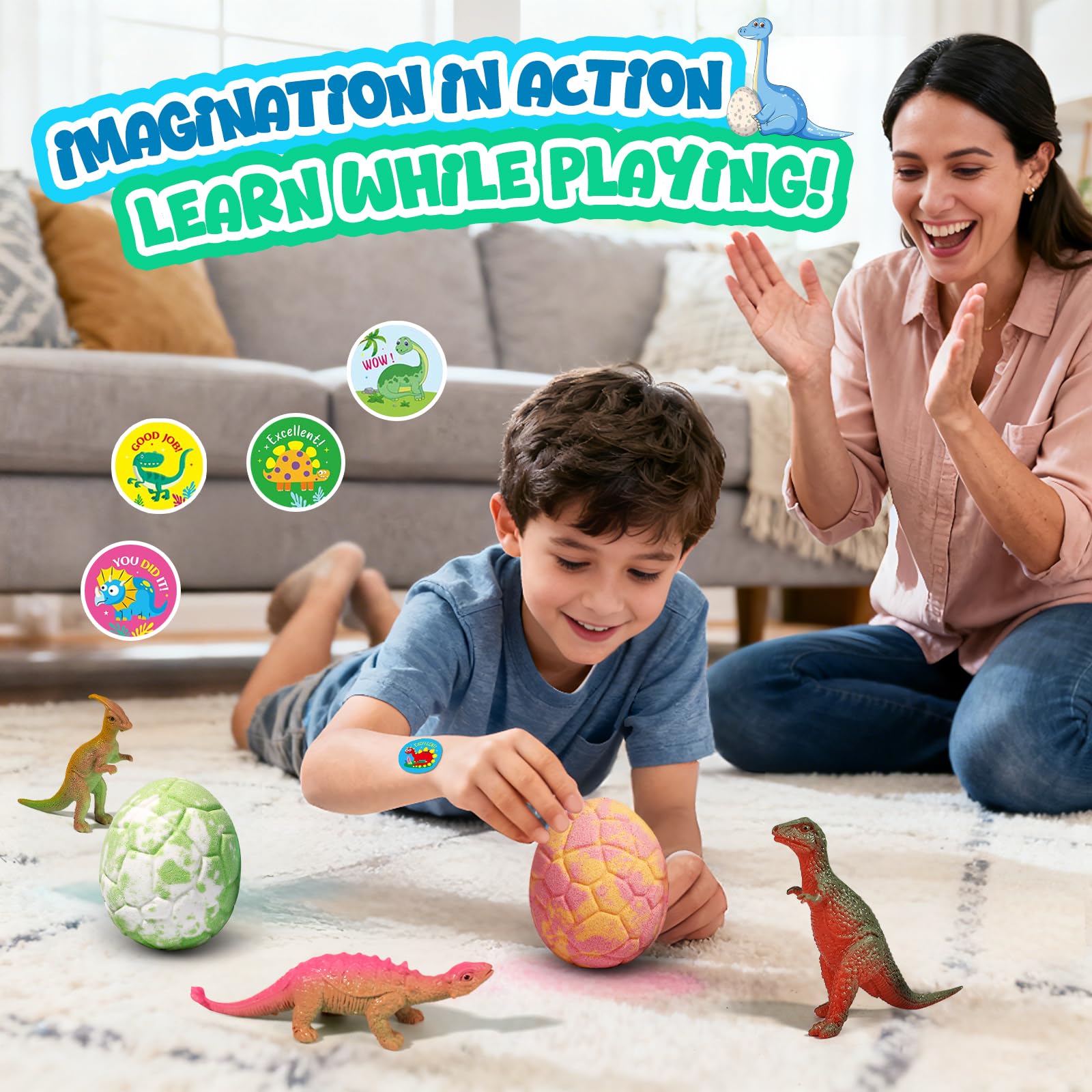 Sanyi Dino Egg Bath Bombs for Kids - 6 Colorful Bubbles & Toys Inside - Gift Ideas