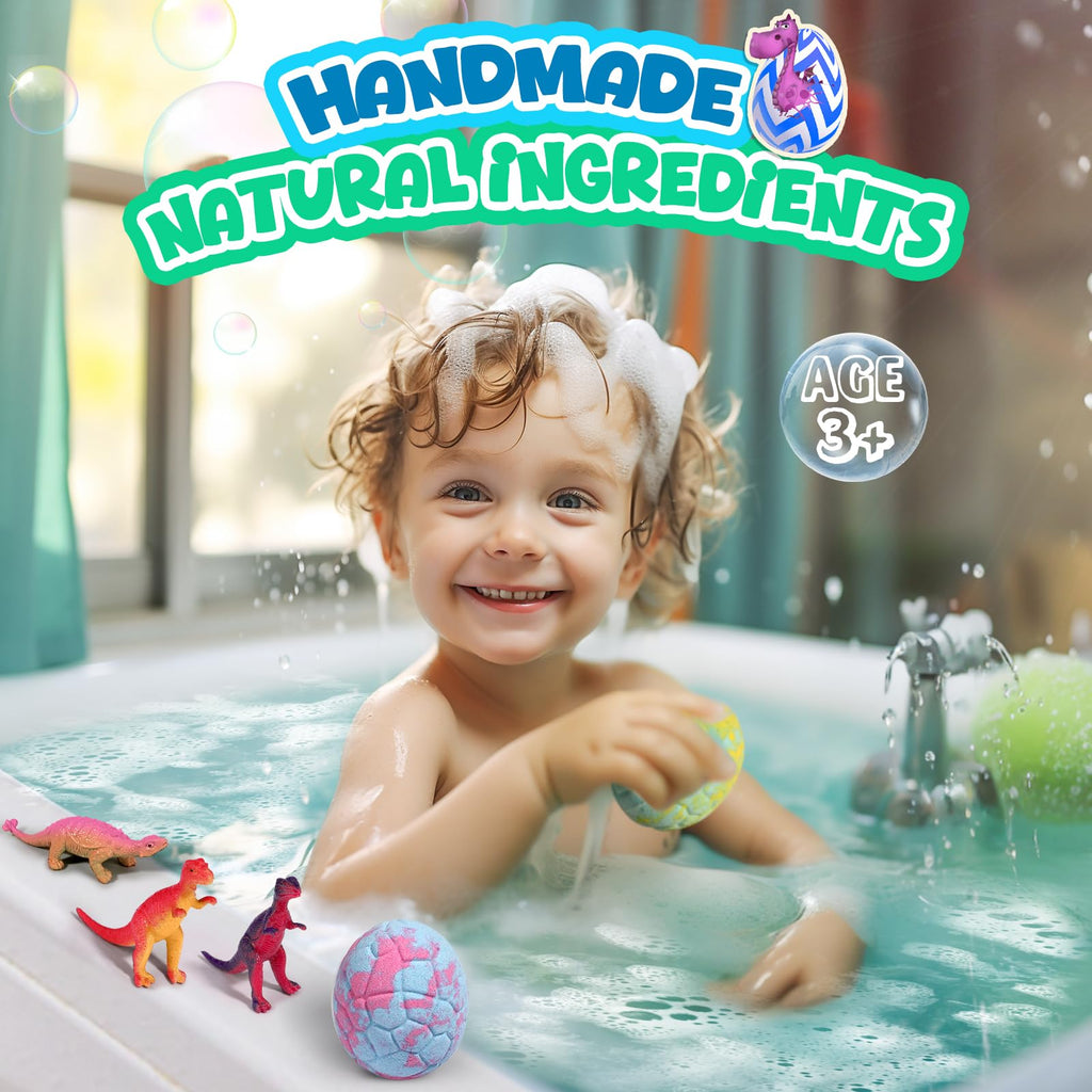 Sanyi Dino Egg Bath Bombs for Kids - 6 Colorful Bubbles & Toys Inside - Gift Ideas